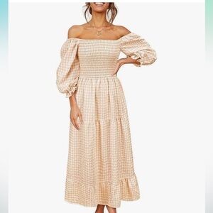 Gingham Summer Off-Shoulder Square Neck Dress